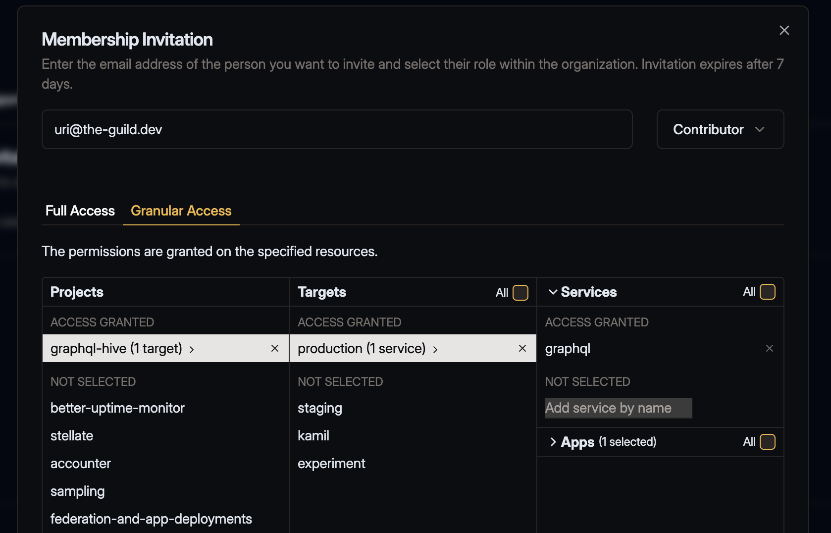 Select resources for invitation